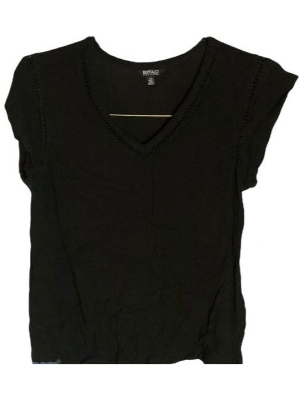 Buffalo David Bitton sheer short sleeve top shirt visose small petite black  v-n